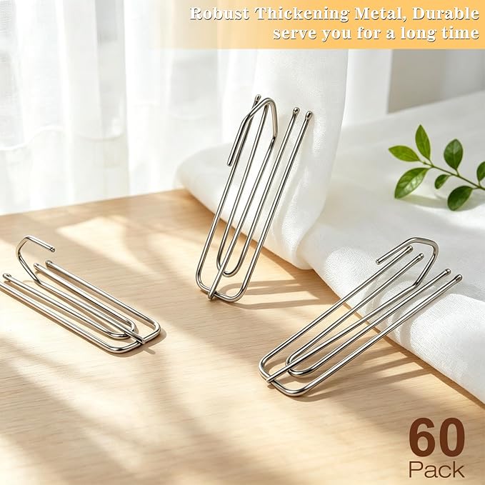 Curtain Pleat Hooks 4 Prongs Pinch Pleat Hook and Pins, 60 Pack | Durable 2mm - Image 3