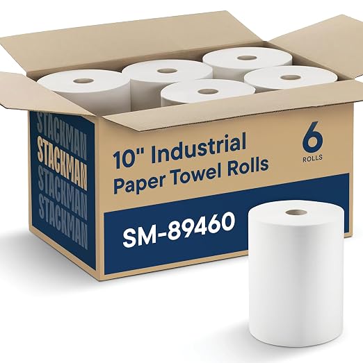 Industrial Paper Towels 10 x 800 White Roll Towels High Capacity Premium by StackMan
