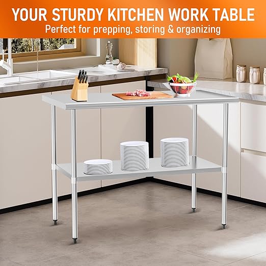 Stainless Steel Table for Food Prep & Work 30 x 48 inches Utility Table with Adjustable Undershelf, Commercial Workstation in Kitchen, Garage, Outdoor BBQ