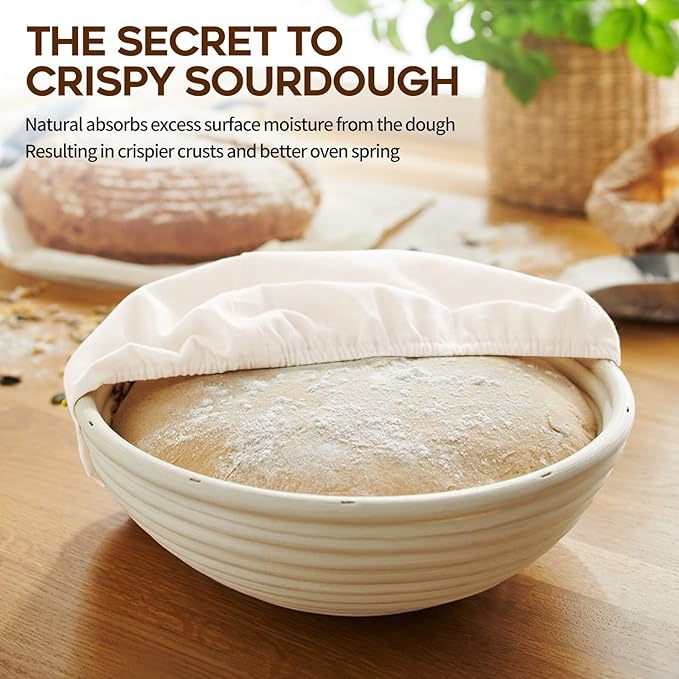 Banneton Proofing Basket for Sourdough Bread, Handmade & Natural Rattan - Round Dough Rising Basket for Baking - Perfect for Artisan Breads (Round of 2 Gift Set)