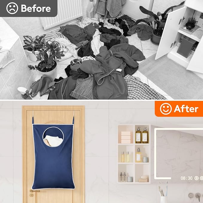 Lifewit 1 Pack Over Door Laundry Hamper, Collapsible Hanging, Dark Blue - Image 7