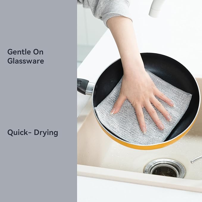 5 Pack Extra Large Non Scratch Wire Dishcloths, 30x30cm Double-Layer Silver - Image 5