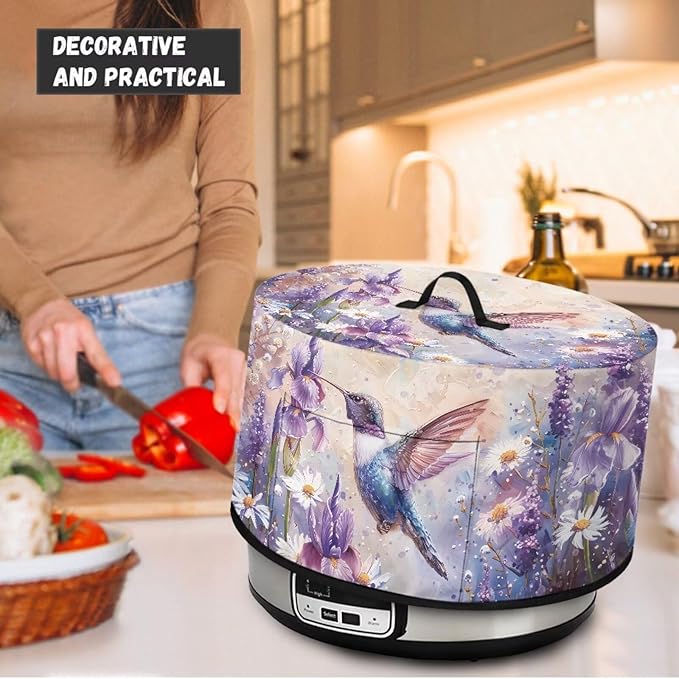 Hummingbird Daisy Floral Print Slow Cooker Cover Replacement Fit Most 6/7/8 Quart Crock Pot Oil Painting Print Practical Electric Slow Cooker Cover Keep Kitchen Clean and Easy to Use