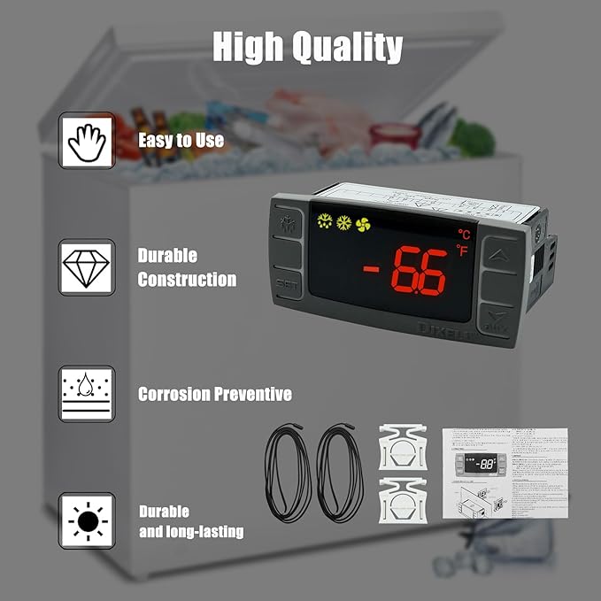 XR02CX-4N1F1 Dixell Temperature Controllers Refrigerator Digital Thermostat Controller for Fridges Freezers Heating Appliances 120V/50-60Hz with 1 NTC Probe