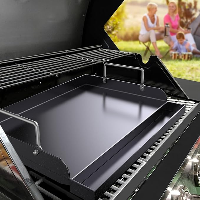 Cast Iron Griddle for Gas Grill, Nanoceramic Nonstick Flat Top Griddle Insert for Outdoor Gas Grill, 17" x 13" Flat Top Plate for Weber, Nexgrill, Charbroil Grills, Plancha Para Cocinar