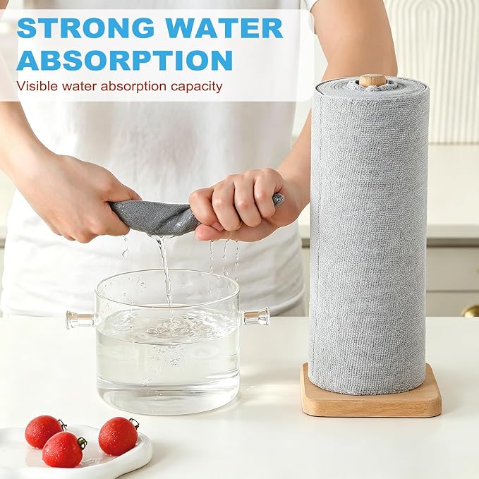 Puomue 55 Pack Microfiber Cleaning Cloth Roll, Tear Away Reusable Paper Towels - Image 3