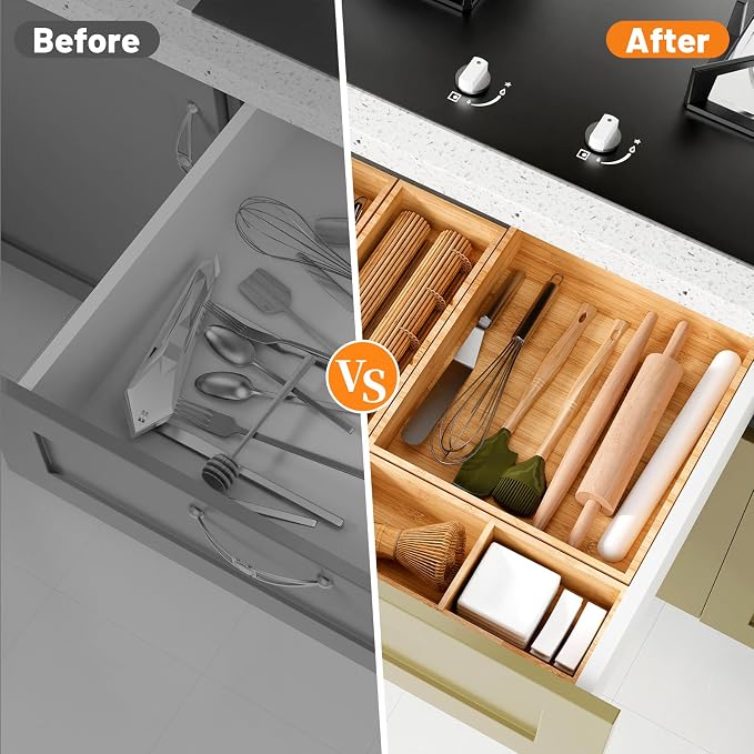 Bamboo Drawer Organizer, 10-Piece Stackable Trays - Image 5
