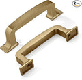 khtumeware 2-Pack 3-Inch Cabinet Handles - Brushed Brass & Gold Drawer Pulls, Cabinet Hardware
