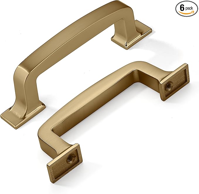 Khtumeware 6 Pack 3 Inch Cabinet Handles - Brushed Brass/Gold Drawer Pulls - Kitchen Hardware for Cabinets and Cupboards