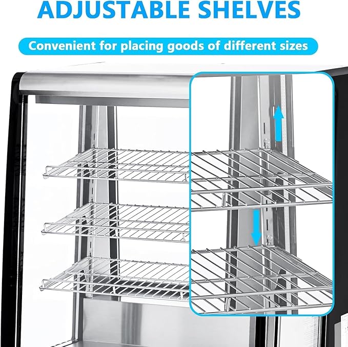 Display Refrigerator 7 Cu. Ft Countertop Commercial Cake Display Case, LED Lighting, Double-Layered Glass Door, Adjustable Shelves, Pastry Cooler Merchandiser for Bakery Café Restaurant Food Showcase
