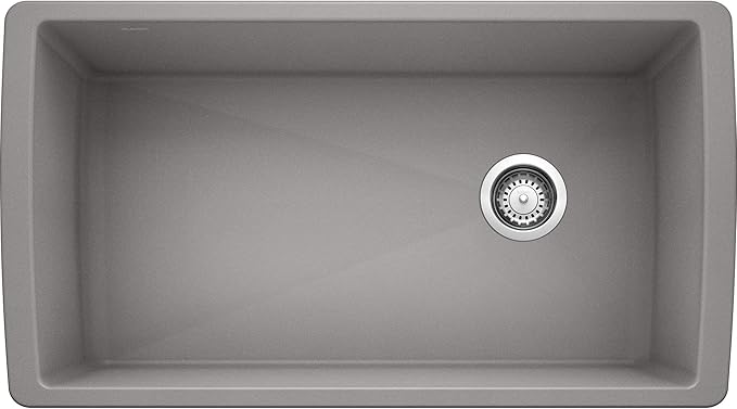 BLANCO 441770 Bowl Diamond Silgranit Super Single Undermount Kitchen Sink, 33.5" L X 18.5" W X 9.5" D, Metallic Gray