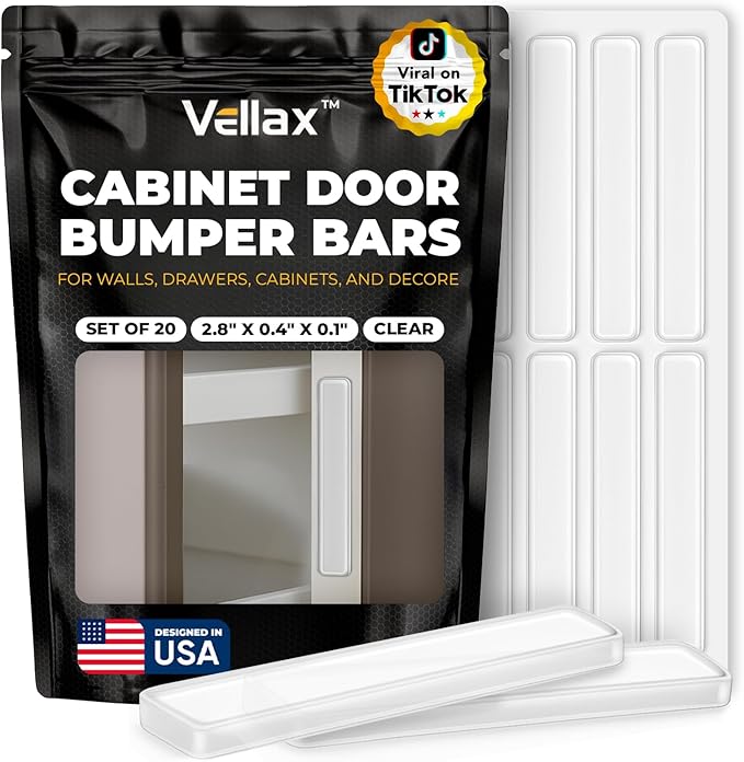 20 Clear Silicone Bumper Strips – 2.8" x 0.4" Anti-Slip Pads for Cabinets, Glass Table Tops, and Chairs – Wall Protector & Soft-Close Noise Dampening Pads by Vellax