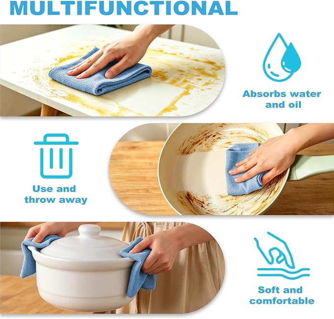 Puomue 55 Pack Microfiber Cleaning Cloth Roll, Tear Away Reusable Towels - Image 5