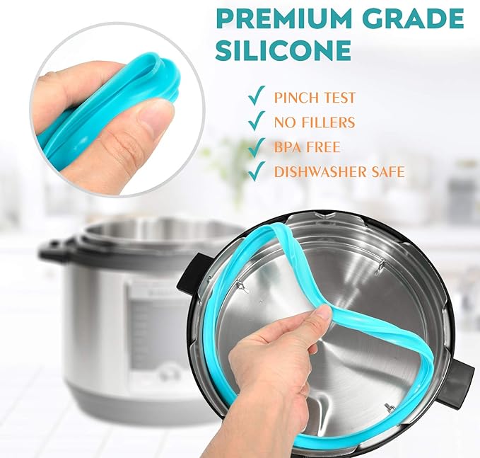 8QT Silicone Sealing Ring 3 Pack with 3 Float Valves, Fit for Duo 8 Quart, Lux 8 Quart, Duo Plus 8qt, Ultra 8qt, Viva 8qt,Savory Sky Blue & Sweet Cherry Red & Common Transparent White.