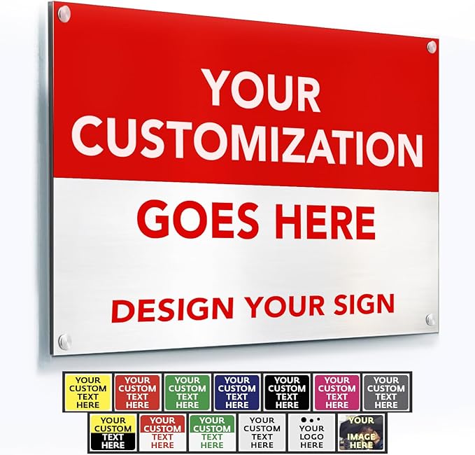 Custom Metal Signs, Personalized Aluminum, Waterproof Business Signs, White Aluminum (Red & White, 24x18 In)