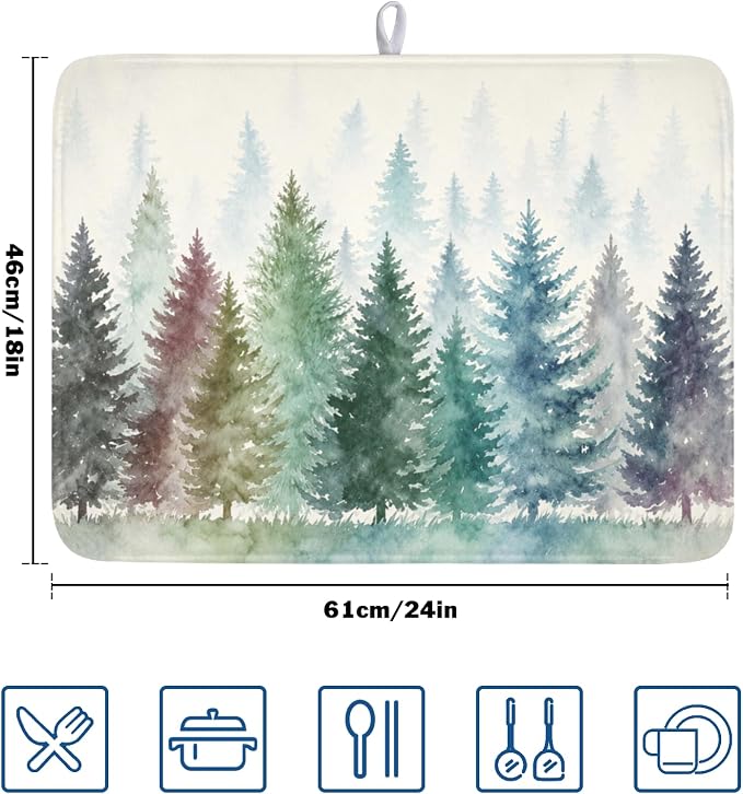 Giwawa Pine Tree Dish Drying Mat Natural Forest Fog Microfiber Dishes Pad 18x24 - Image 2