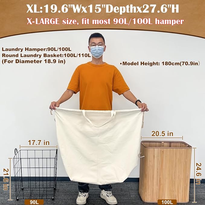 Canvas Laundry Bags with Handles & Rectangular Base 20"Wx15"Dx27.6"H 2 Pack - Image 3