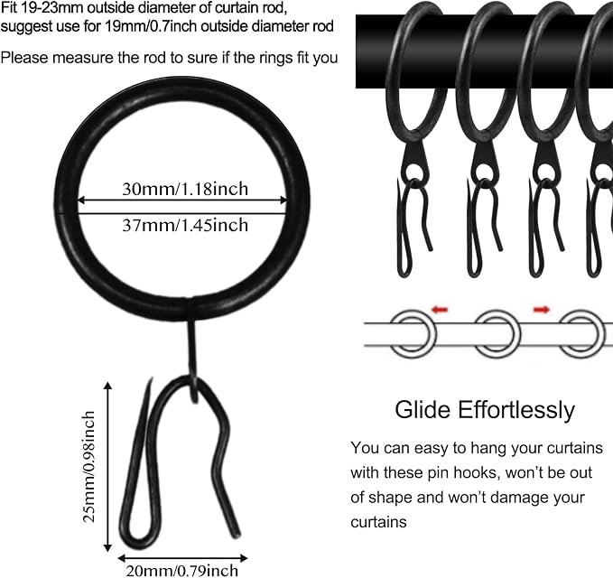 40 Pcs Metal Curtain Drapery Rings & Hooks, 30 mm Internal Diameter - Image 2
