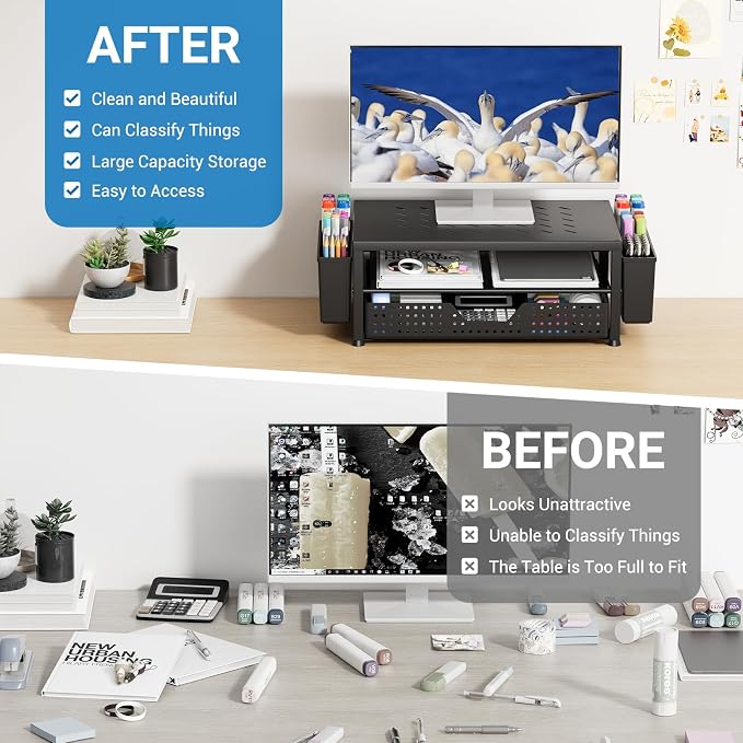 Desk Organizer and Accessories, 2-Tier Computer Monitor Stand Riser - Image 8