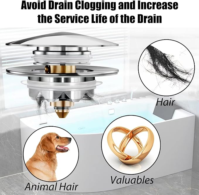 Anlige Bathtub Drain Stopper, Pop Up Tub Stopper and Cover, Bottom - Image 3