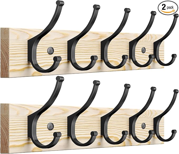 Optish 2 Pack Wooden Coat Rack Wall Mount, 16.1" Rustic Coat Hanger Hooks by Optish