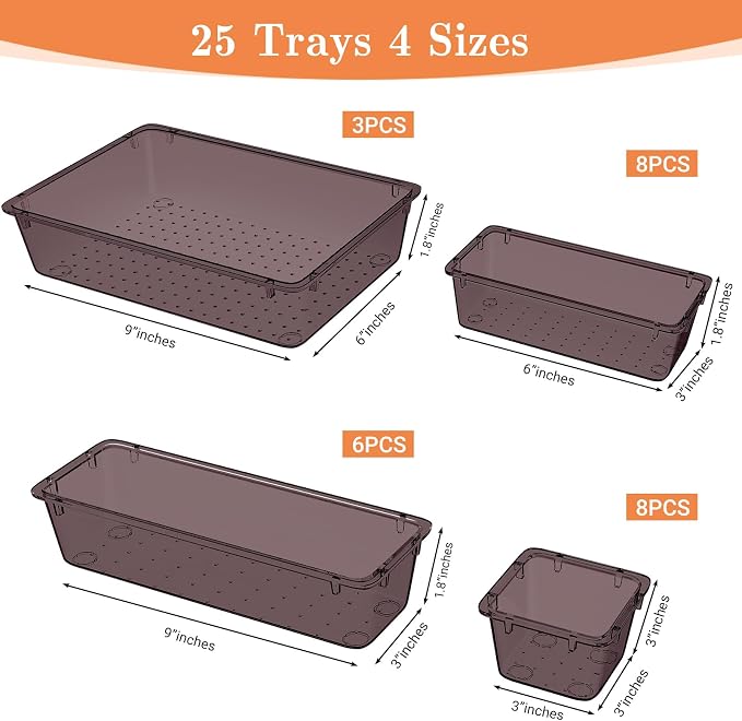 SpaceHacks 25 PCS Plastic Drawer Organizer, 4-Size Versatile Organizer Trays & - Image 2