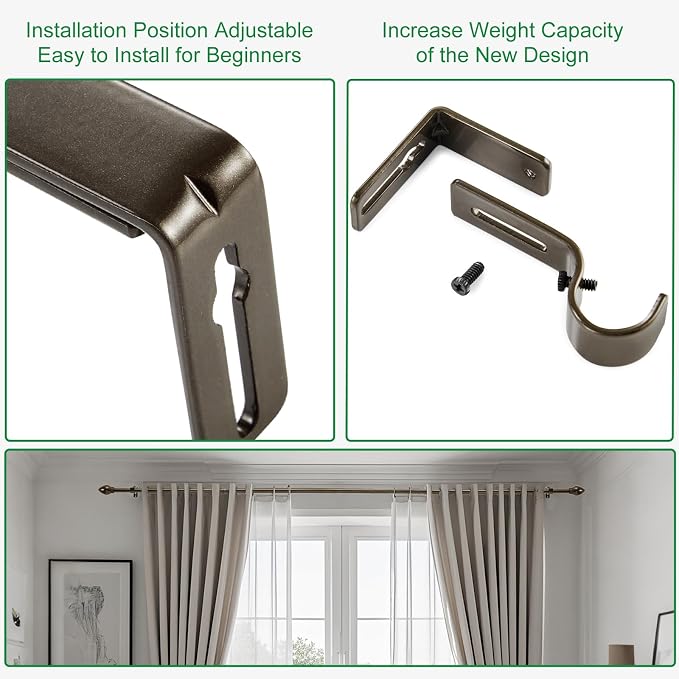 LLPJS Curtain Rod Bracket Adjustable, Drapery Rod Holder Hooks Support Hangers - Image 7