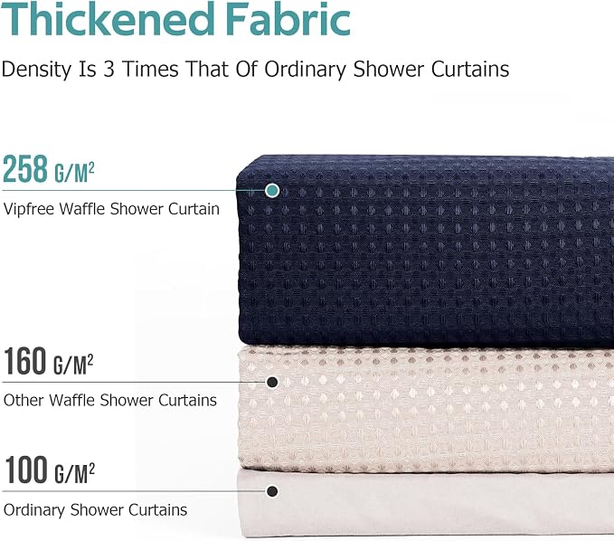 Vipfree 3 in 1 Shower Curtain Set, Waffle Shower Curtain and Liner Set - Image 4