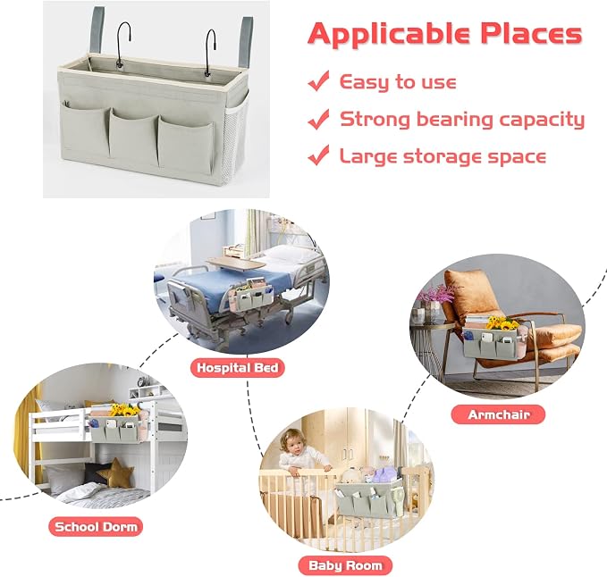 Bedside Caddy, Bedside Storage Bag Hanging Organizer - Image 7