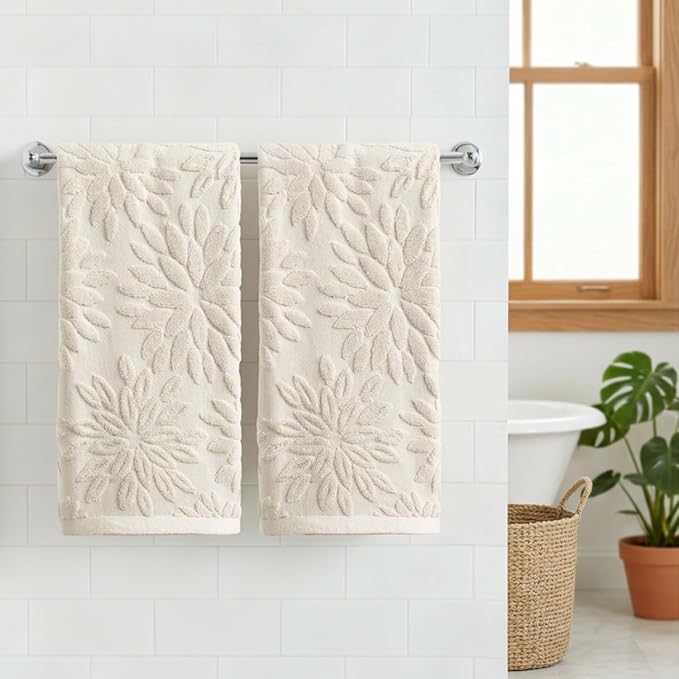 Artoid Mode 2 Pcs Beige 3D Dahlia Floral Jacquard Hand Towels - Image 2