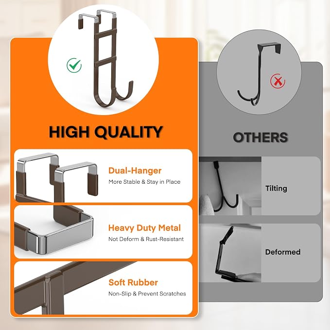 FYY Over the Door Hooks, Double-Hanger 4 Pack, Fits Doors 1.6" Brown | Heavy - Image 3