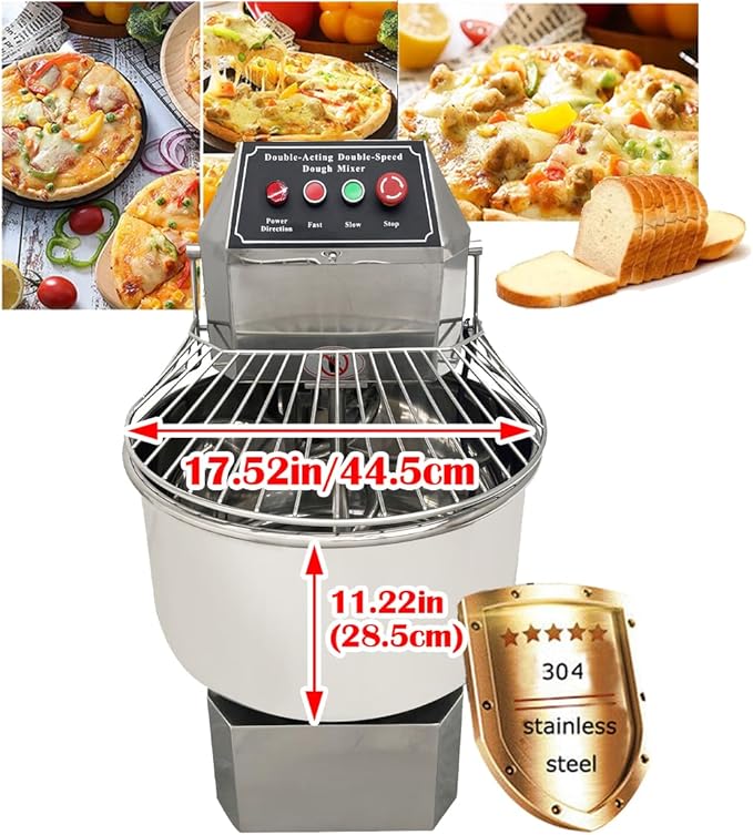 Commercial Stand Dough Mixer 40L Spiral Mixer Double Action Double Speed Stand Pizza Mixing Machine Dough Kneading Machine with Security Shield for Kitchen Restaurant Bakery Pizzeria