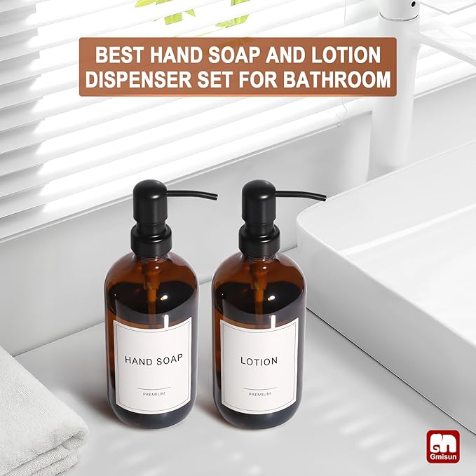 GMISUN Amber Glass Soap Dispenser, 8 Pack Bathroom Hand Soap Dispensers | 17 Fl - Image 5
