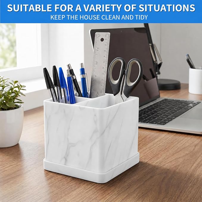 2 Pack Toothbrush Holders for Bathrooms Marble White, 3-Slot Electric - Image 9