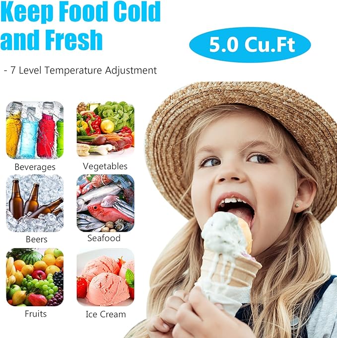 Chest Freezer 5.0 Cu.Ft Small Deep Freezer Black Top Door Mini Freezer with Removable Basket, Low Noise, 7 Adjustable Temperature and Energy Saving Perfect for Home Garage Basement Dorm or Apartment