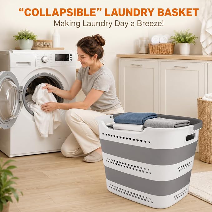 2 Pack Collapsible Laundry Basket, 42L Foldable Laundry Hamper - Image 2