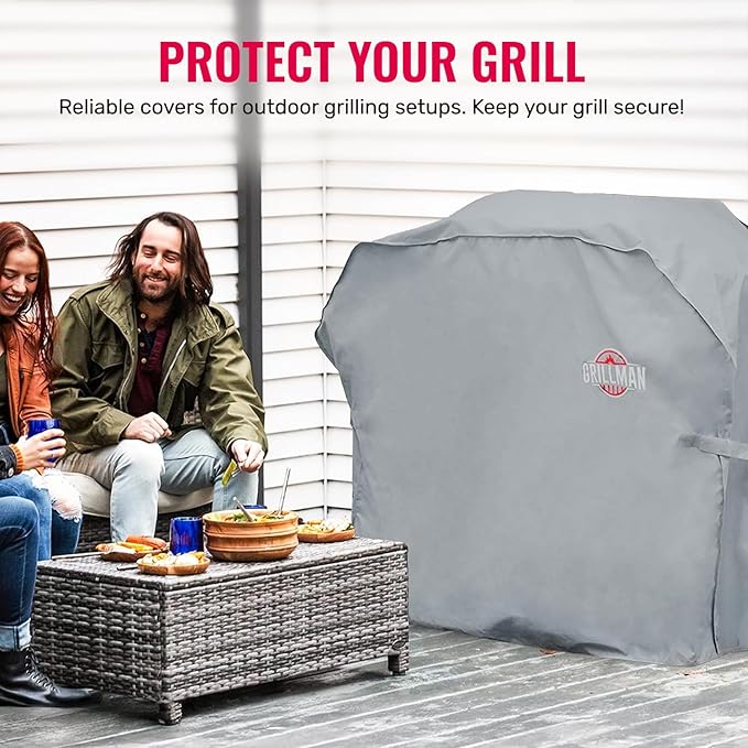 Grillman Grill Cover, BBQ Outdoor Grill Covers, Charcoal, Gas Grills, Waterproof, Rip-Proof, Weather-Resistant, Anti-UV, Barbecue Cover for Weber, Genesis, Charbroil, Nexgrill, etc (Gray, 58 Inch)