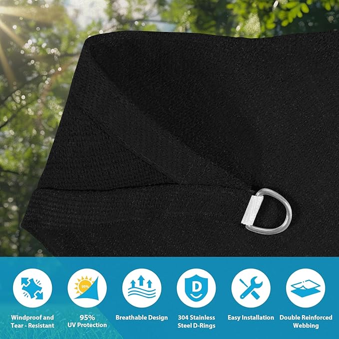 Amagenix Sun Shade Sail 10'X28' Curved Edge Outdoor Shade Canopy Black Breathable 95% UV Block Shade Cloth for Patio Garden Backyard (We Make Custom Size)