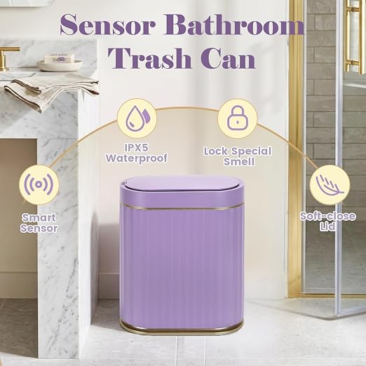 ELPHECO Bathroom Sensor Trash Can, 2 Gallon, Automatic Lid, Slim Plastic - Image 6