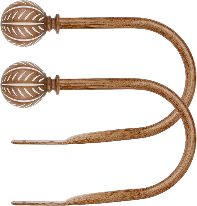 KAMANINA Wood Curtain Holdbacks 2pcs Big | Imitation Wood Grain, Size: 4.7" W x - Image 2