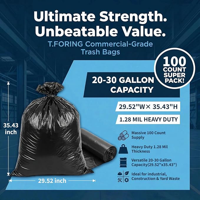 20-30 Gallon Trash Bags Bulk, 1.28 Mil, 100 Ct - Image 3