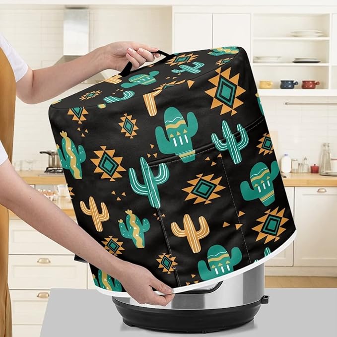 Western Cactus Print Round Pressure Cooker Cover 3 qt,Boho Kitchen Appliance Dust Cover for Round Pressure Cooker Rice Cooker,Air Fryer Cover,Toaster Cover,Oven Cover