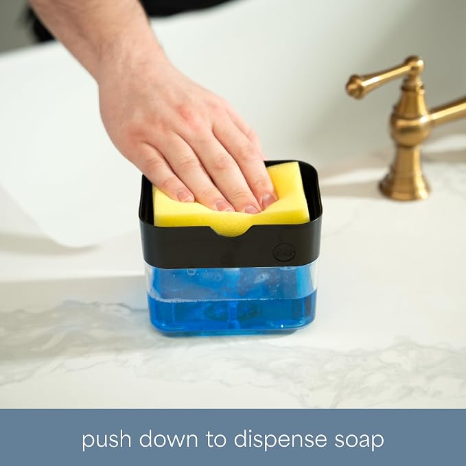 S&T INC. Dish Soap Dispenser and Sponge Holder, Matte Black | Holds 13 Fluid - Image 2