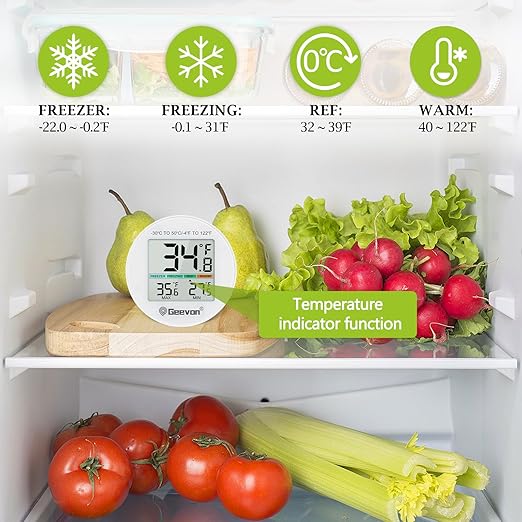 Geevon Small Digital Refrigerator Thermometer 3 Pack, IP65 Waterproof Commercial and Home Use, Max/Min Record Function with LCD Screen, Stand and Magnetic Back, for Fridge, Freezer Scenarios