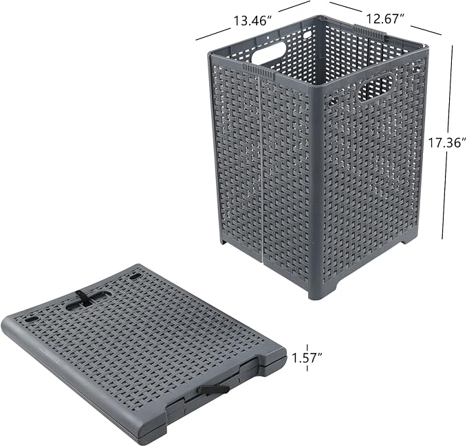40 L Plastic Collapsible Laundry Hamper, Plastic Dirty Clothes Basket - Image 2