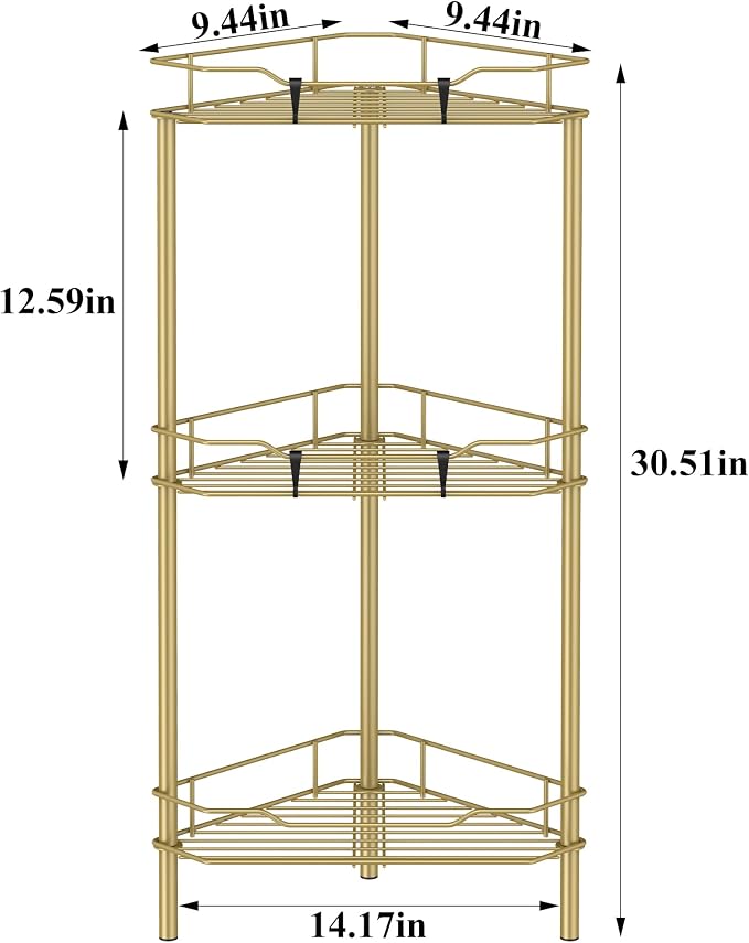 HuggieGems Metal Floor Standing Corner Shower Caddy, 3 Tier - Image 7