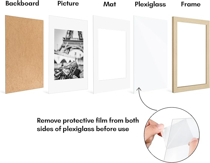 Americanflat 8x12 Picture Frame with Polished Plexiglass - Set of 5 - Use as 6x8 Frame with Mat or Display 8x12 Photo Without Mat - Galleria Collection - Picture Frames for Wall Display - Natural Oak