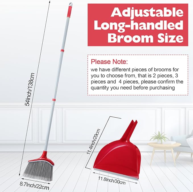 3 Pcs Broom and Dustpan Set, 54 Inch Indoor Angle Broom | Kitchen Cleaning - Image 2