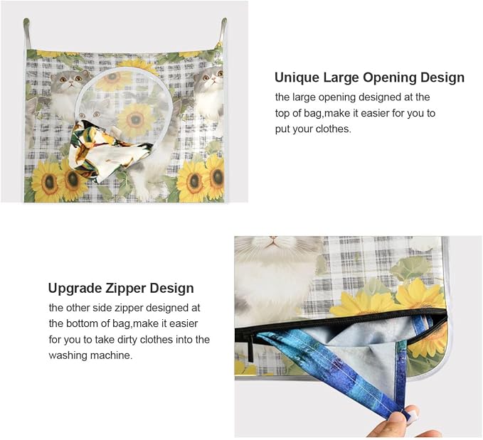 Hanging Laundry Hamper with Stainless Steel Hooks, Oxford Fabric Printing Door - Image 4
