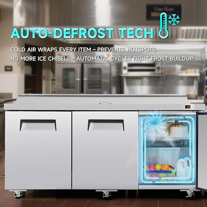 72"W Commercial Sandwich Prep Table Refrigerator - Stainless Steel Door with 18 Pans, 22 Cu.Ft Capacity, Auto Defrost, Digital Temperature Control for Restaurants, Delis, Catering & Convenience Stores